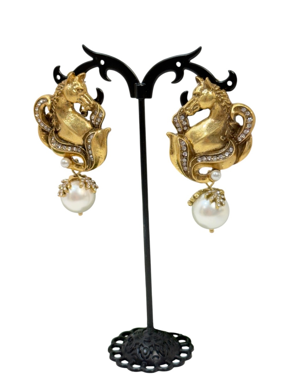 Neiman Marcus Gold Lion Pearl Drop Statement Earrings NWT - Picture 8 of 8